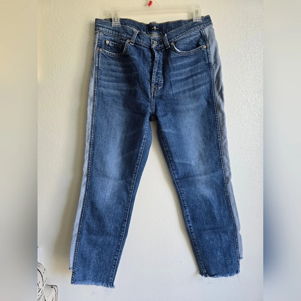 7 For All Mankind Blue Cropped Ankle Jeans - Picture 2 of 13
